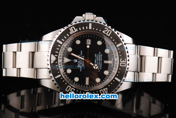 Rolex Sea-Dweller Oyster Perpetual Date Swiss ETA 2836 Automatic Movement White Round Hour Marker with Black Dial and Bezel-SS Strap - Click Image to Close